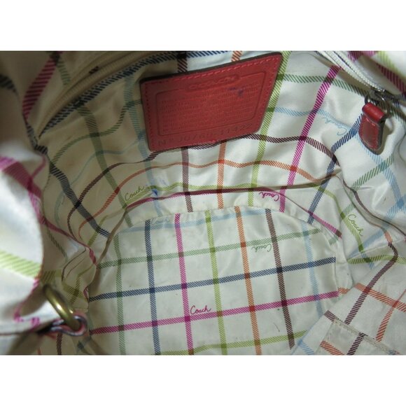 Coach 2007 Bleecker Tattersall Red Burnished Saddle Leather Duffle Bucket Bag - Picture 6 of 14